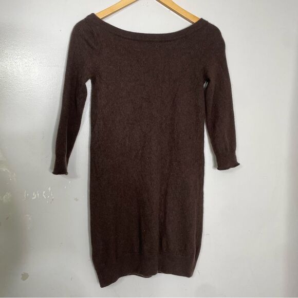 Juicy Couture Cashmere Chocolate Brown Sweater Dress 3/4 Sleeve Size Medium - Picture 3 of 6